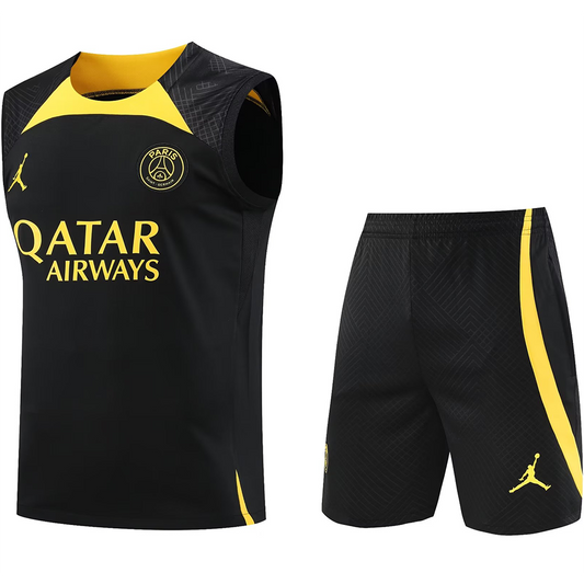 PSG Black/Yellow Short Training Set No Sleeves 23/24