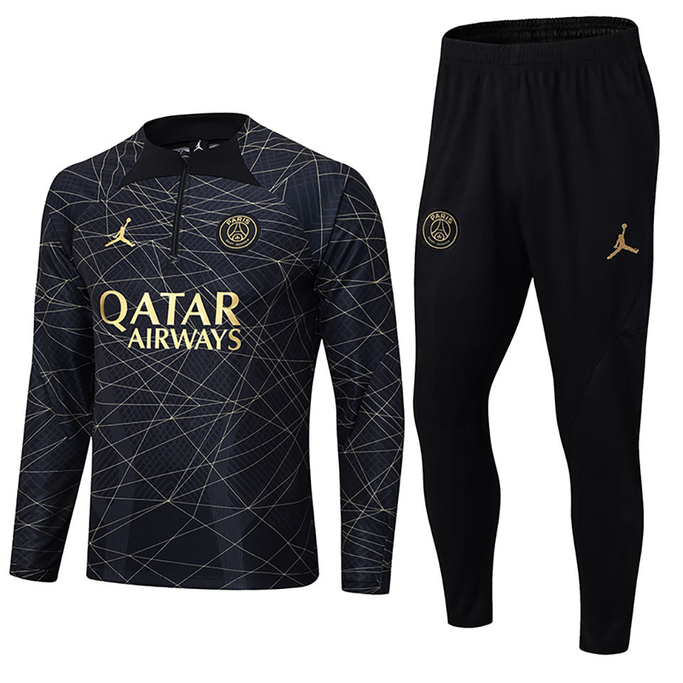 PSG Black/Gold Halfzip Tracksuit 23/24