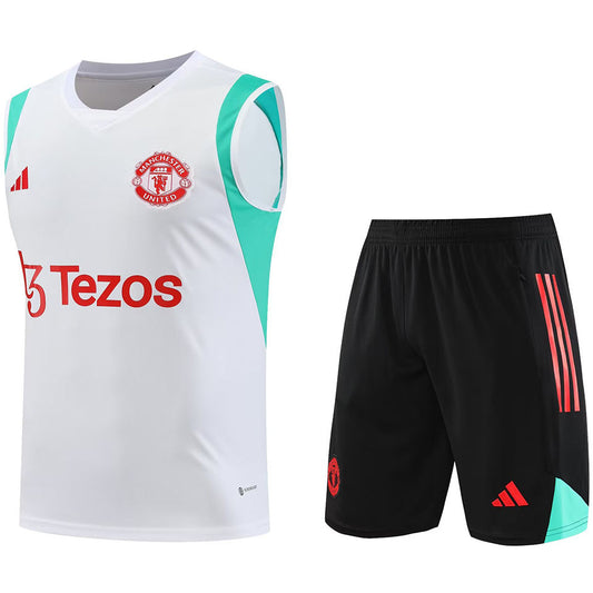 Man Utd White Short Training Set No Sleeves 23/24