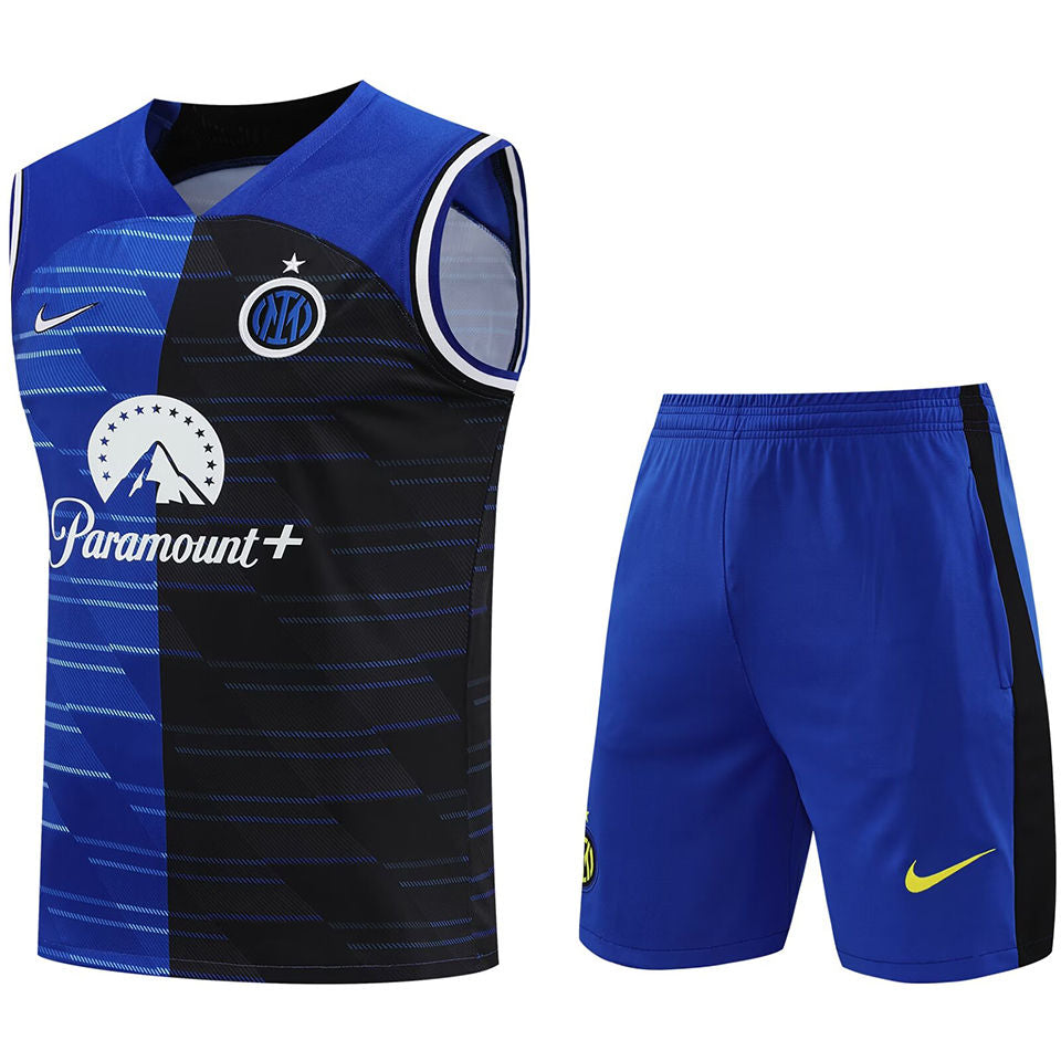 Inter Milan Black/Blue Paramount + Short Training Set No Sleeves 24/25